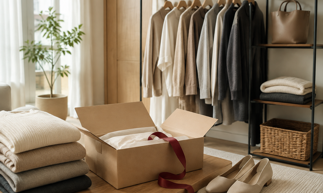 衣類、靴、配送箱をファッション売場に配したRakuten Fashion向け独自生成イメージ