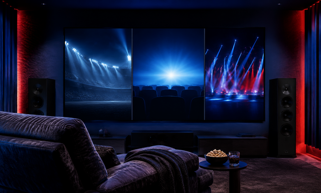 大画面でスポーツ、映画、音楽ライブを楽しむWOWOW向け独自生成イメージ